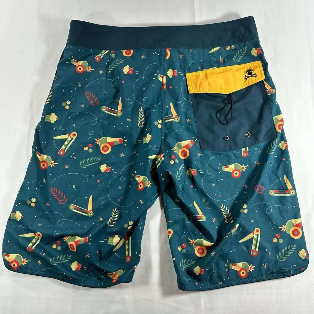 Johnny Cupcakes All-Over Print Cannon and Knife Pattern Swim Boardshorts